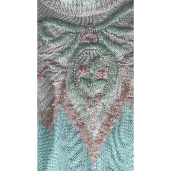 Rare Jaclyn Smith Vintage Sweater Chunky Beaded 80's White Blue Pink Small - Picture 6 of 16
